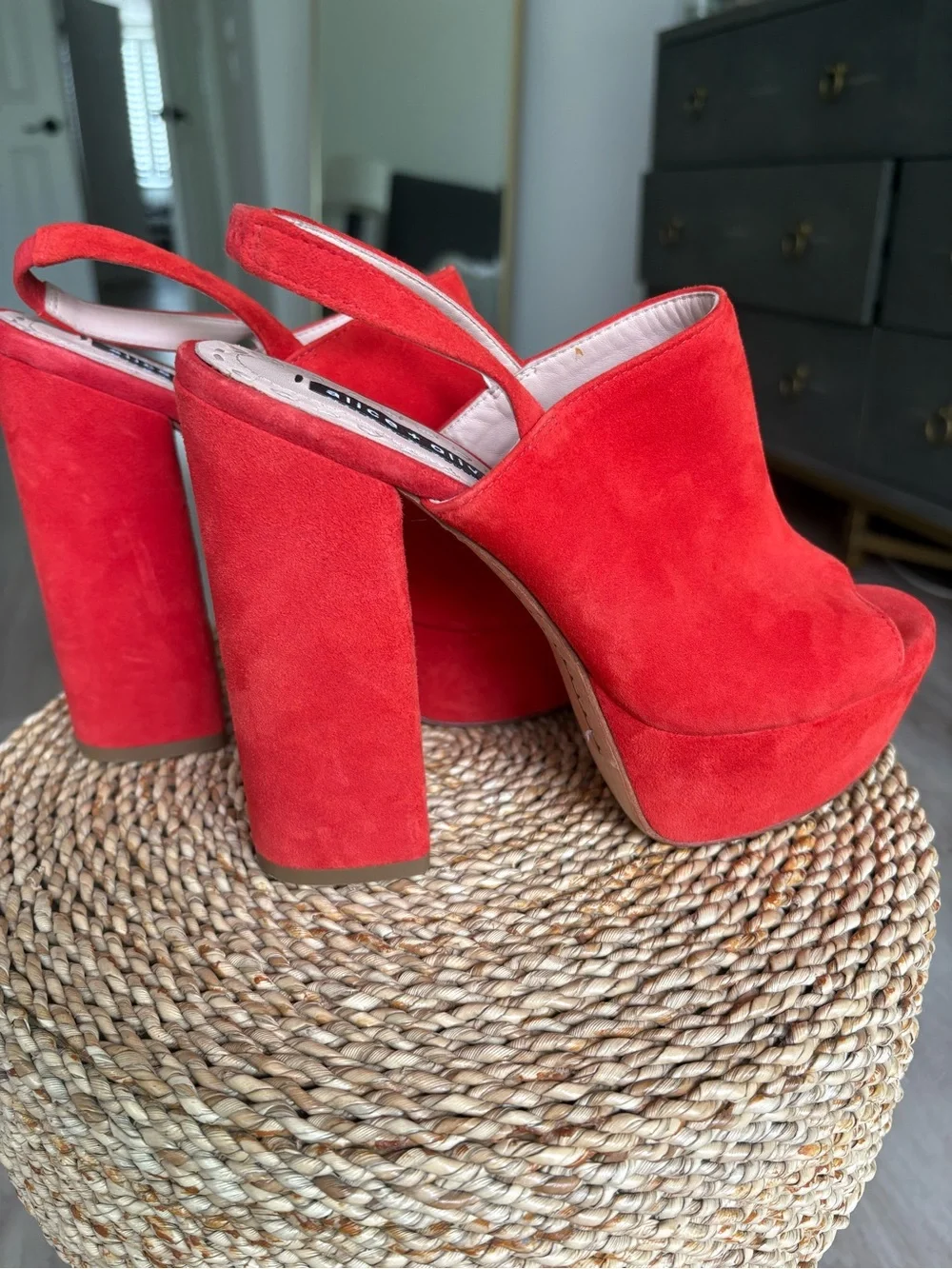 Alice + Olivia Red Suede Platform Slingback Heels